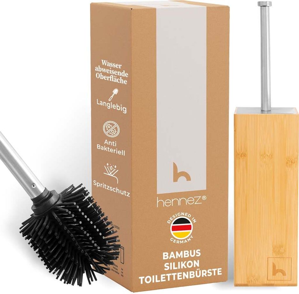 HENNEZ Toilettenbürste Silikon mit Bambus Bürstenhalter - Produktbild 