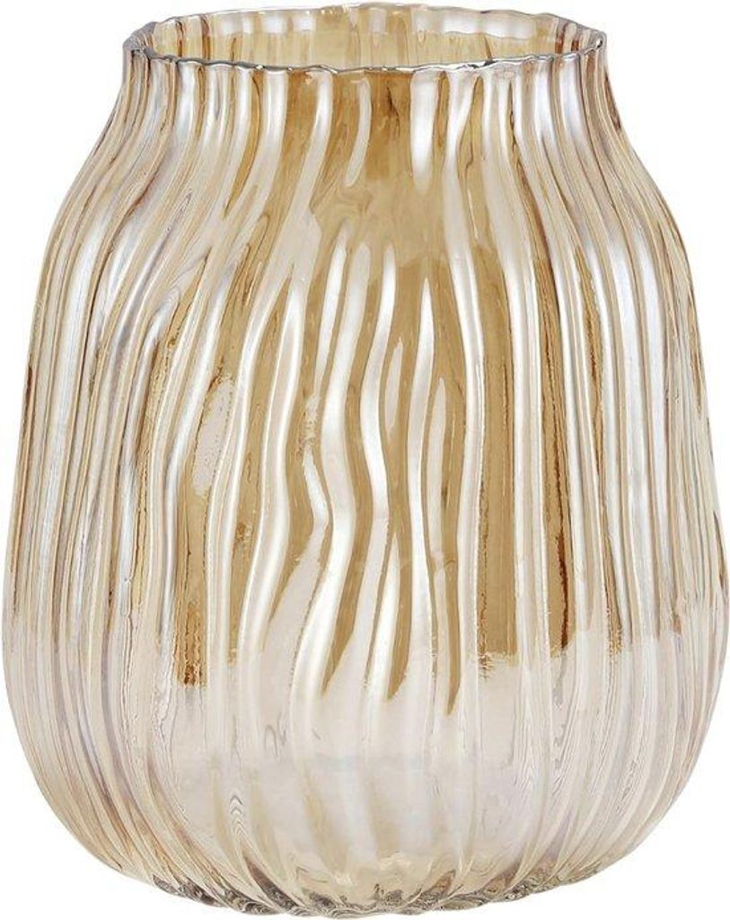 Gläserne Vase Braun – Wellenmuster Blumenkrug 21 cm – Dekorative Vase für Tisch und Wohnzimmer