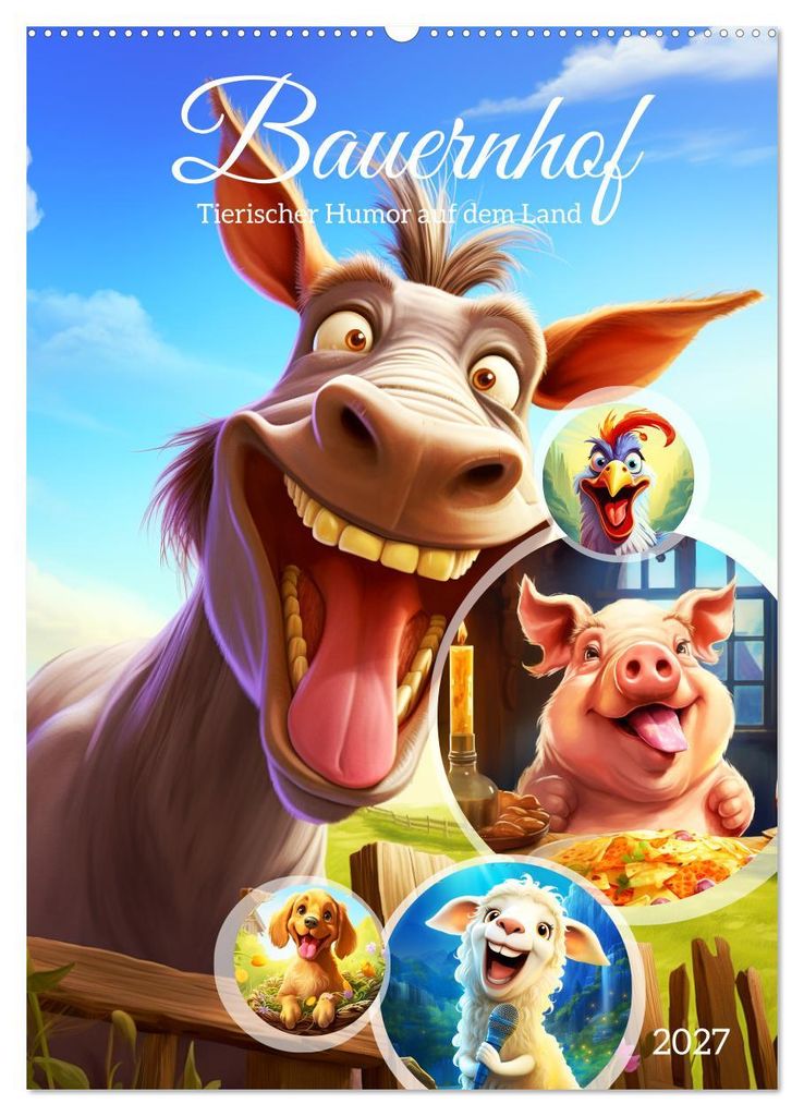 Bauernhof. Tierischer Humor auf dem Land (Wandkalender 2027 DIN A2 hoch), CALVENDO Monatskalender
