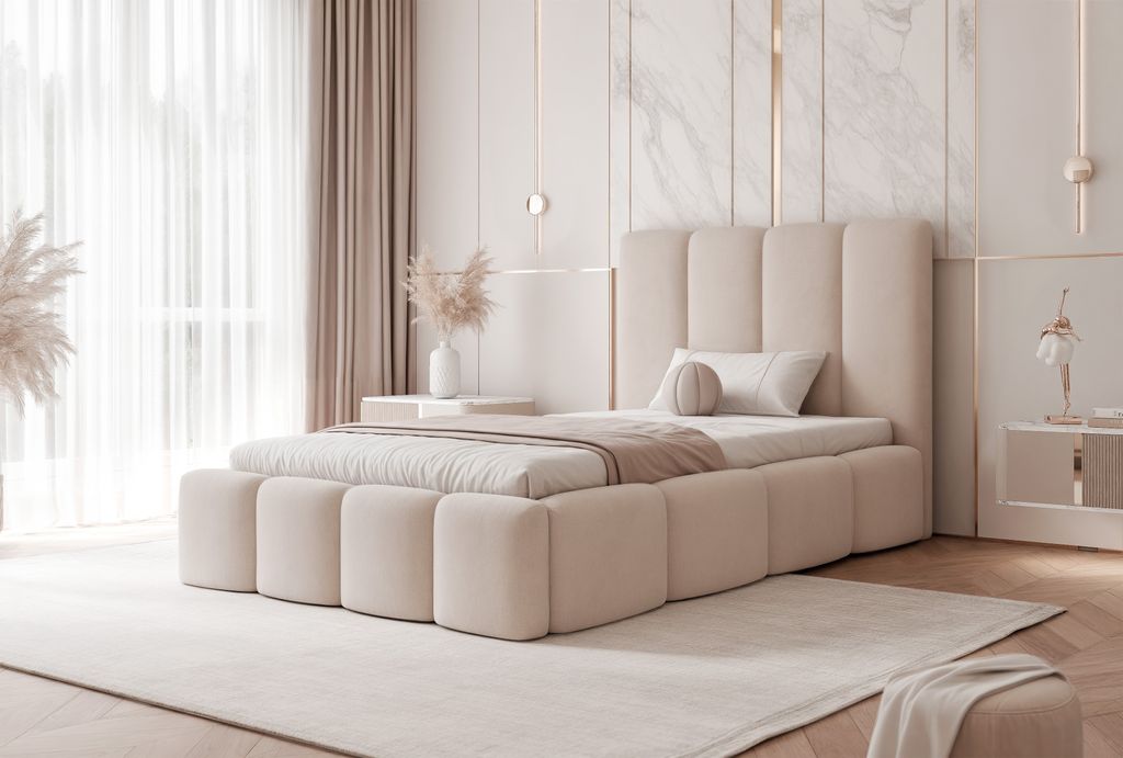 FURMEB24 Polsterbett MARO - 120 x 200 cm - CREME Produktbild 