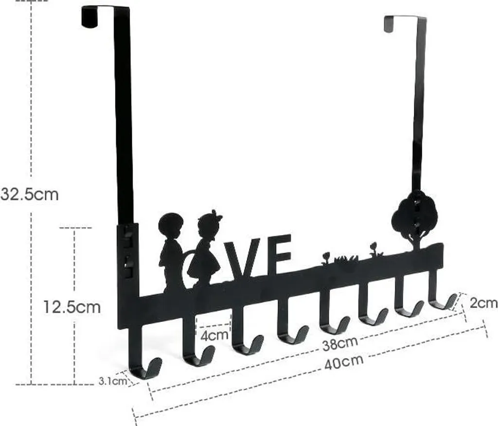 Organisateur de porte mural 8 crochets design cerf noir pour la maison
