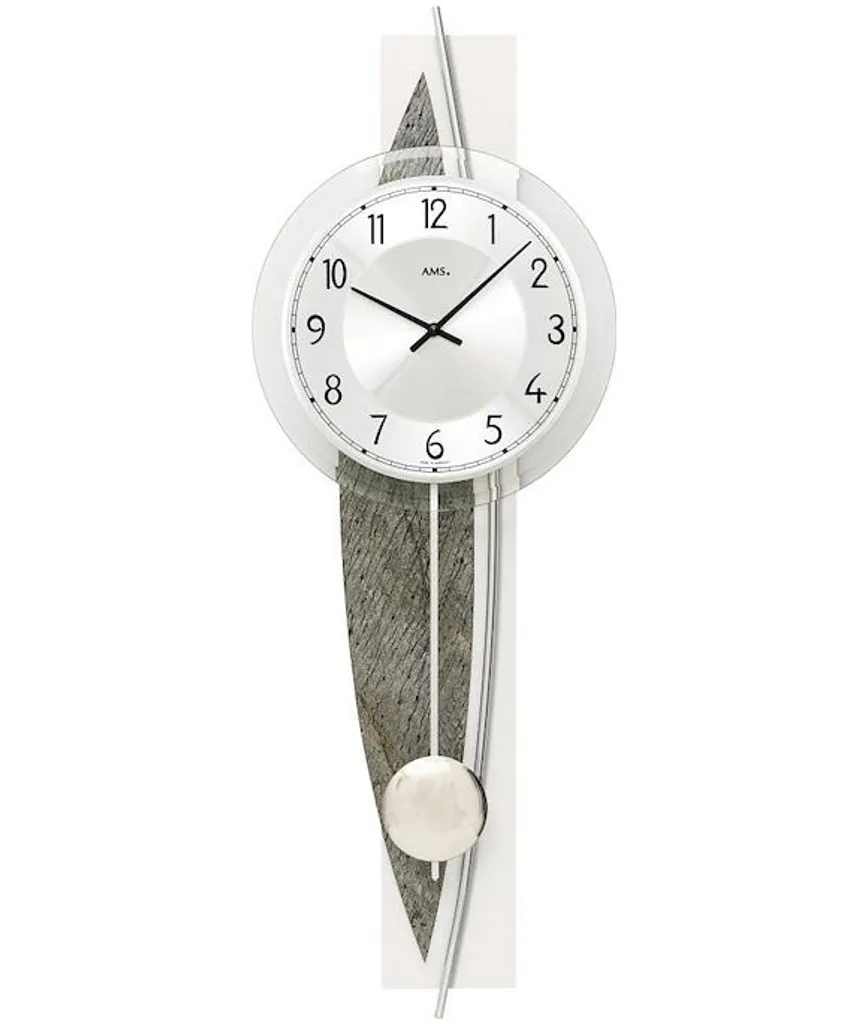 Pendule murale moderne en bois et pierre naturelle AMS 7456 quartz 60cm