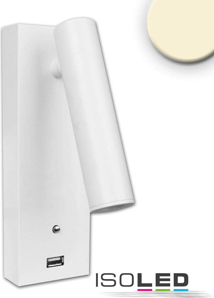 ISOLED LED Leseleuchte, 3W, weiß, mit USB A Ladebuchse, warmweiß, 3 Stufen dimmbar