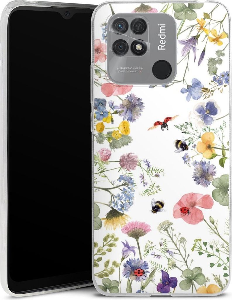 DeinDesign Slim Hülle für Xiaomi Redmi 10C Silikon Case Ultra Dünn Handyhülle Biene Blumen Muster