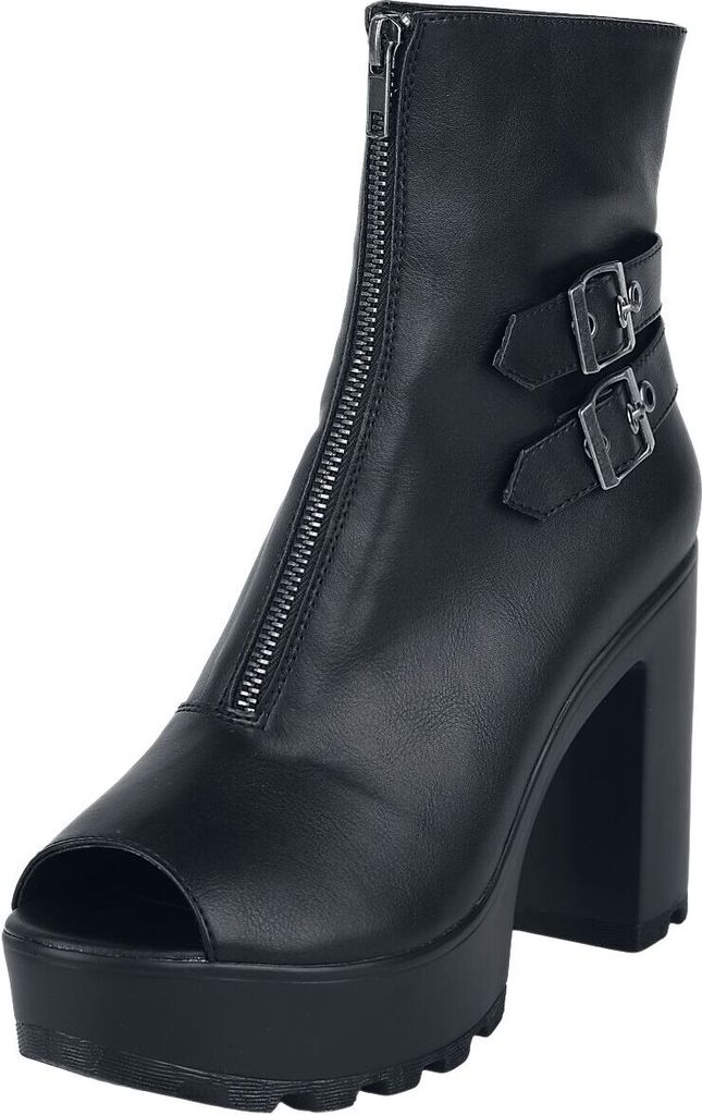 Black Premium by EMP Damen schwarze Peeptoe Stiefelette mit Reißverschluss EU40