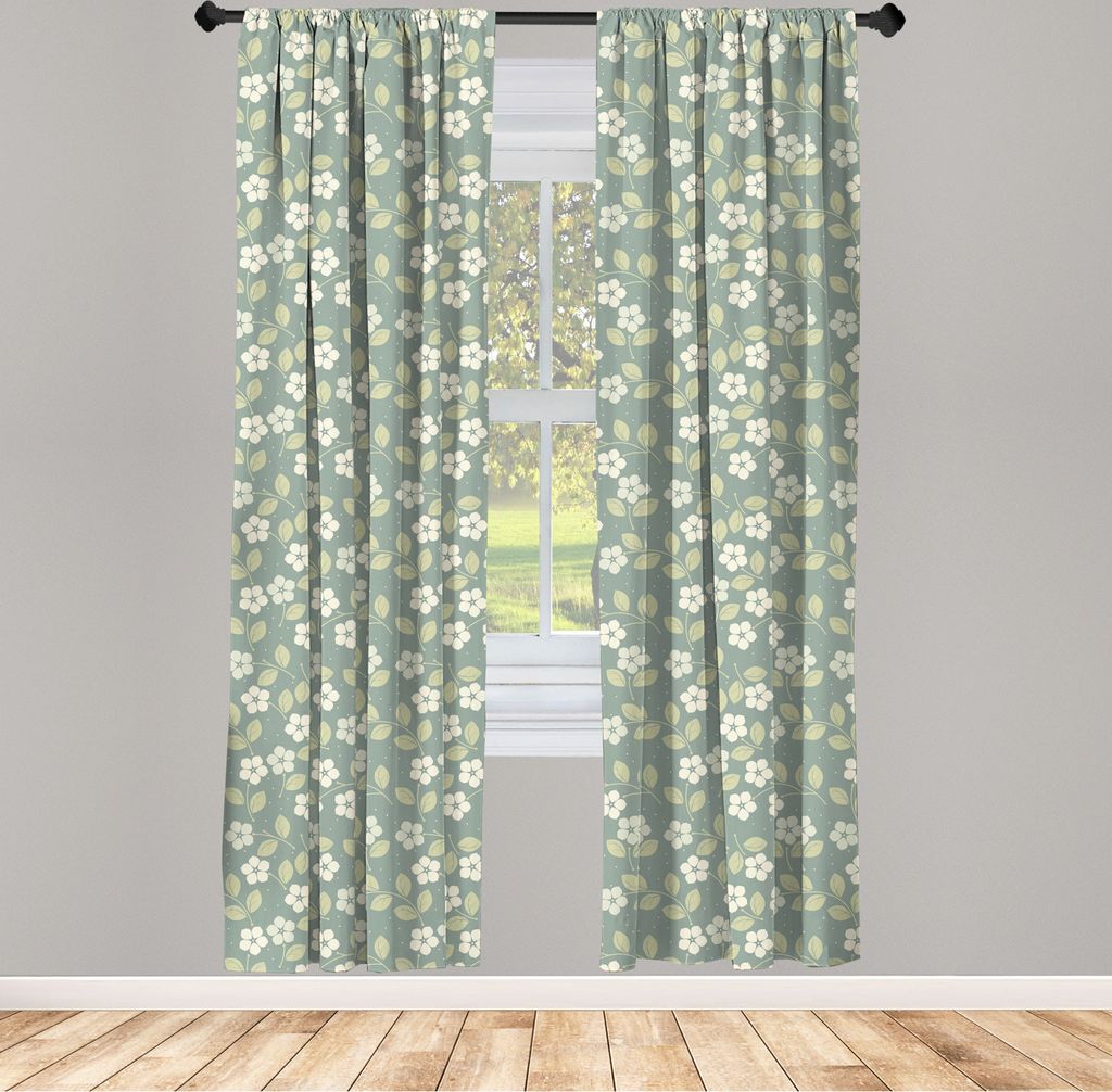 ABAKUHAUS Garten Vorhänge, Gardinen, Sommer-Blüten Flourishing Wirbler Zweige der Yard-Blumen-Feder Vorbauten, 2 Stück 75 x 225 cm, , Grau Teal ...