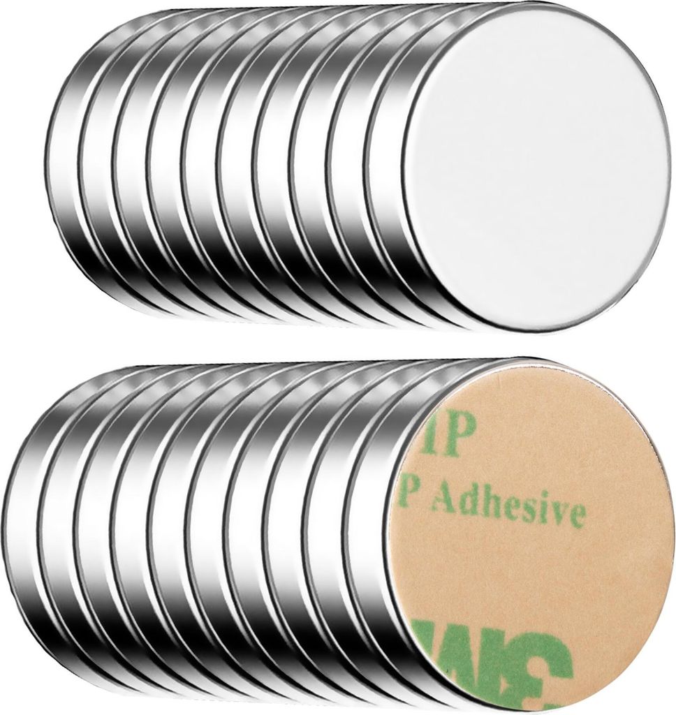 ECENCE Neodym Magnete 20 Stck. - runde Klebe-Magnete selbstklebend - 10x1,5mm - hochwertige NiCuNi-