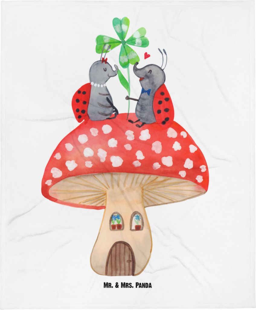 Mr. & Mrs. Panda Schlummerdecke Marienkäfer Fliegenpilz - Weiß - Geschenk, Haus, Babydecke, Zuhause, Schmusedecke, Wohnung, Erstlingsdecke, Fleec...