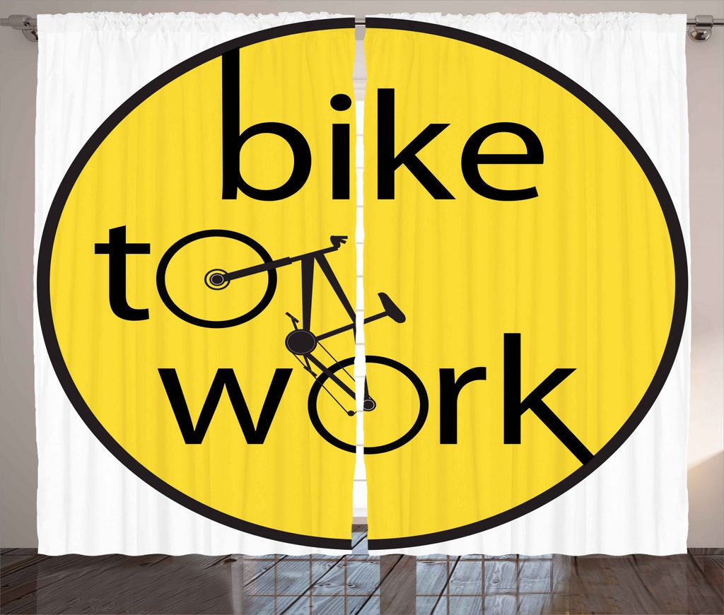 ABAKUHAUS Gelb Rustikaler Vorhang, Healthy Life Theme, Wohnzimmer Universalband Gardinen mit Schlaufen und Haken, 280 x 245 cm, Gelb und Schwarz