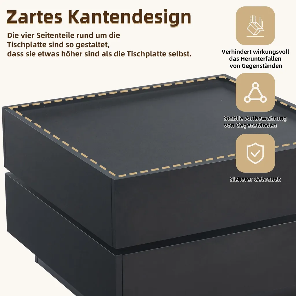 Table basse noire gain de place : plateau pivotant et rangement intégré - 9