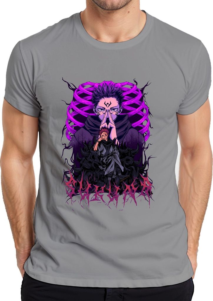 Sukuna Itadori Jujutsu Kaisen Anime Fluchkönig Otaku Geschenk Herren T-Shirt, Grau, XXL
