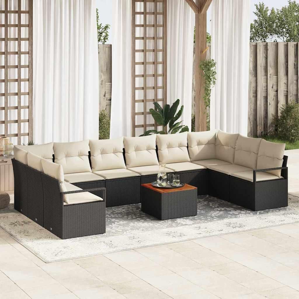 Maison Exclusive - Gartensofa-set 11 pcs Schwarz und Creme Poly-Rattan