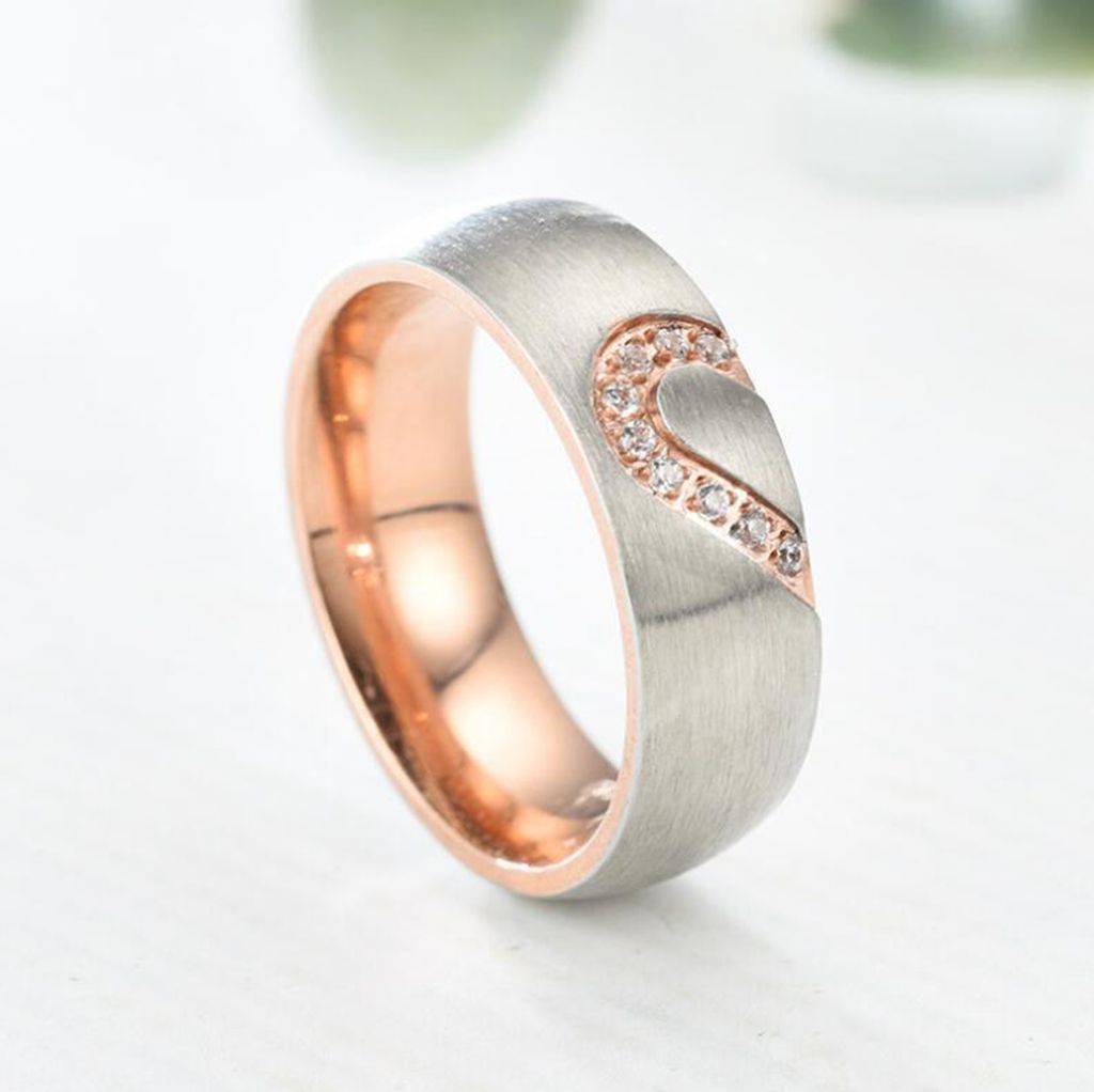 Paar-Ring, rund, halbes Herzmuster, Schmuck, heller Glanz, Strass-Ring für den Valentinstag-8 Frauen