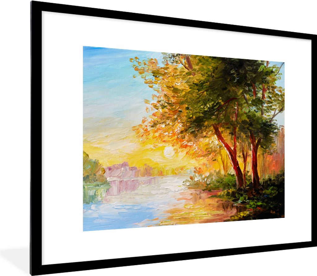 MuchoWow® Gerahmtes Poster Natur - Malerei - Baum - Wasser Produktbild 