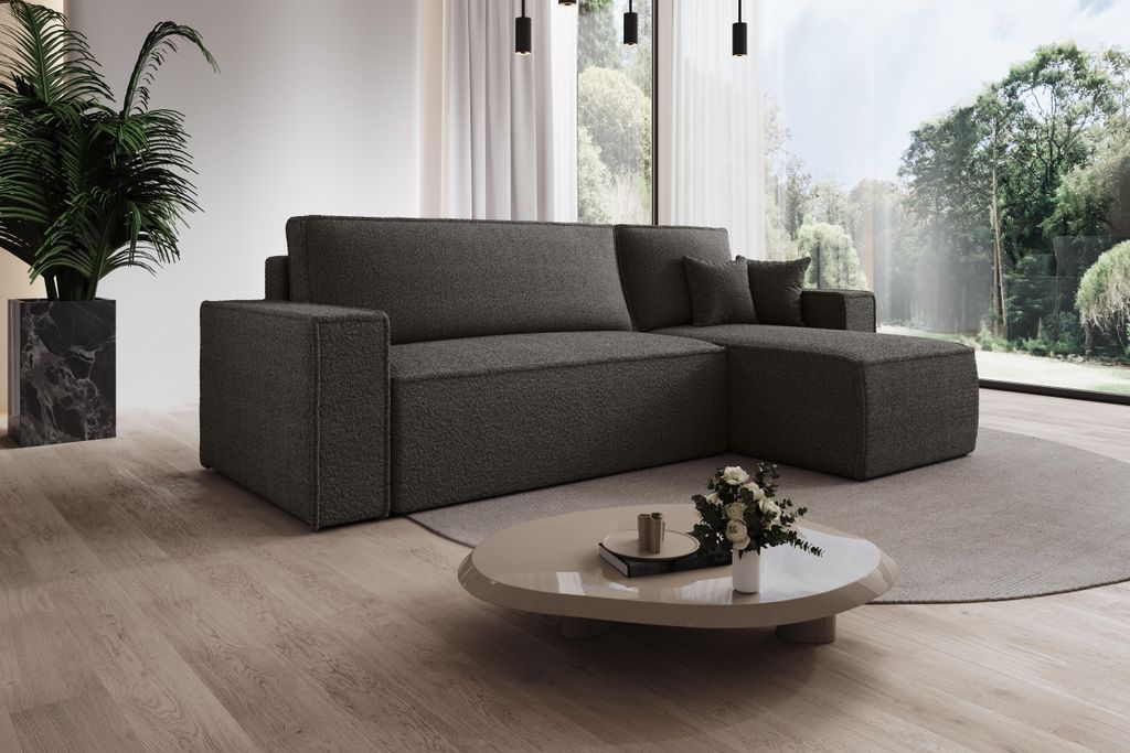 Modernes Ecksofa Milano L-Form mit Schlaffunktion & Bettkasten, Couchgarnitur mit Ottomane, Stoffsofa für Wohnzimmer Modernes Design