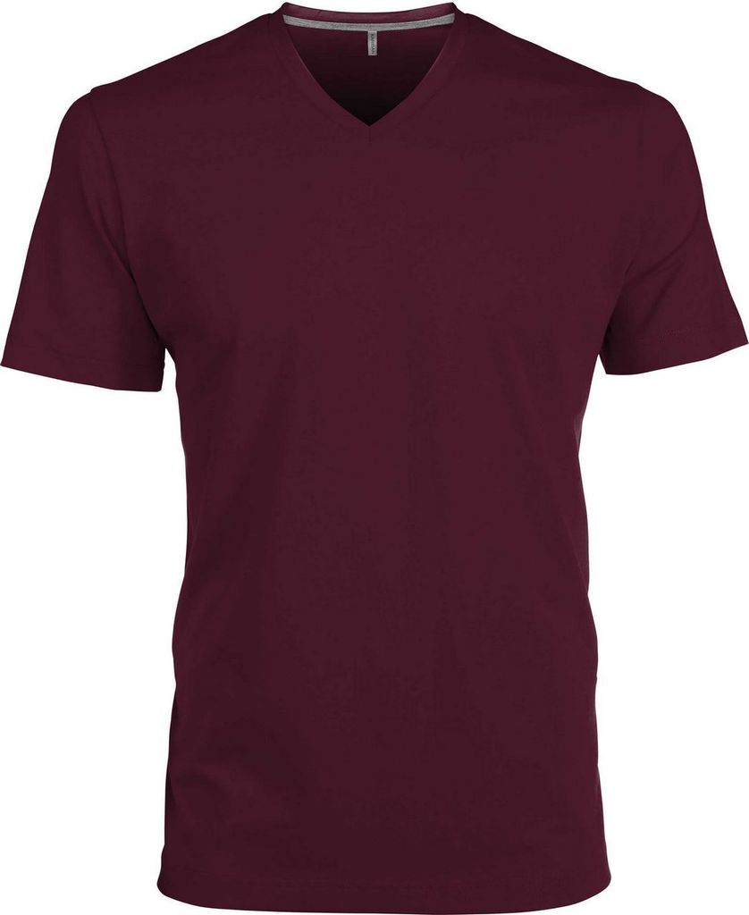 Kariban Herren T-Shirt Kurzarm V-Neck V-Ausschnitt Basic Kurzarmshirt, Größe:XL, Farbe:Wine