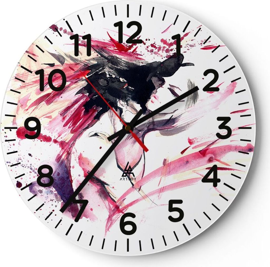 Wanduhr - Rund - Glasuhr - Abstraktion Gesicht Emotion weiblich - 40x40cm - Schleichendes Uhrwerk - Lautlos - zum Aufhängen bereit - Dekoration Mo...