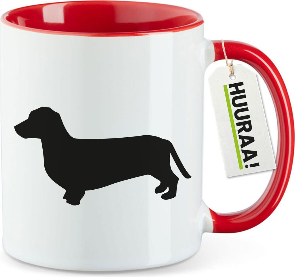 Huuraa Kaffeetasse Dackel Silhouette 330ml Rot Keramik Kaffeebecher Geschenkidee
