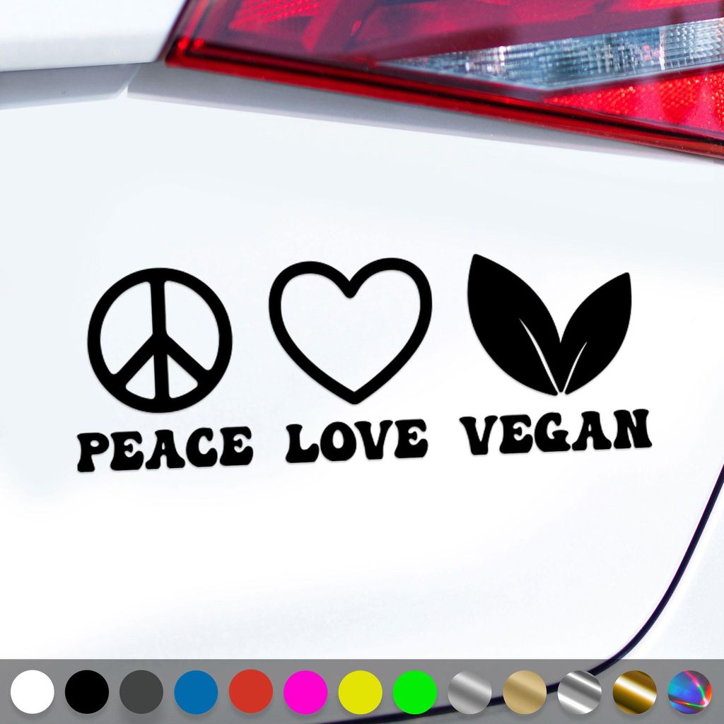 PantherPixel Peace Love Vegan Aufkleber Veganer Veganismus Sticker Auto Geschenkidee Farbe Schwarz