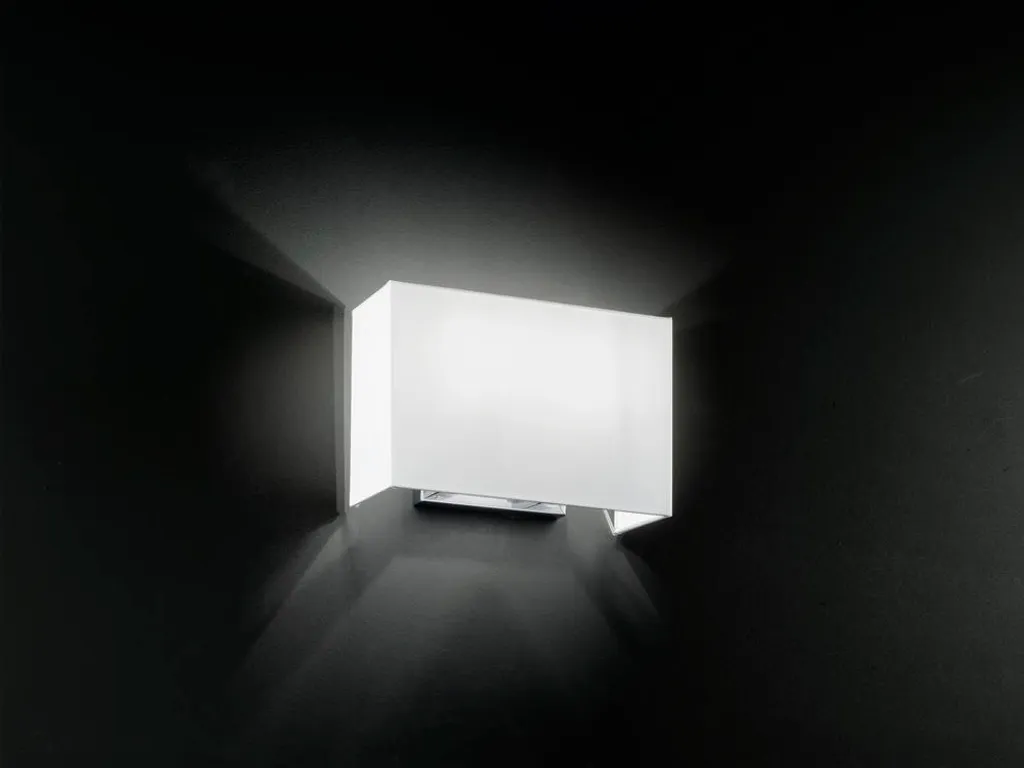 Applique murale chrome brossé double E27, diffuseur tissu blanc doux