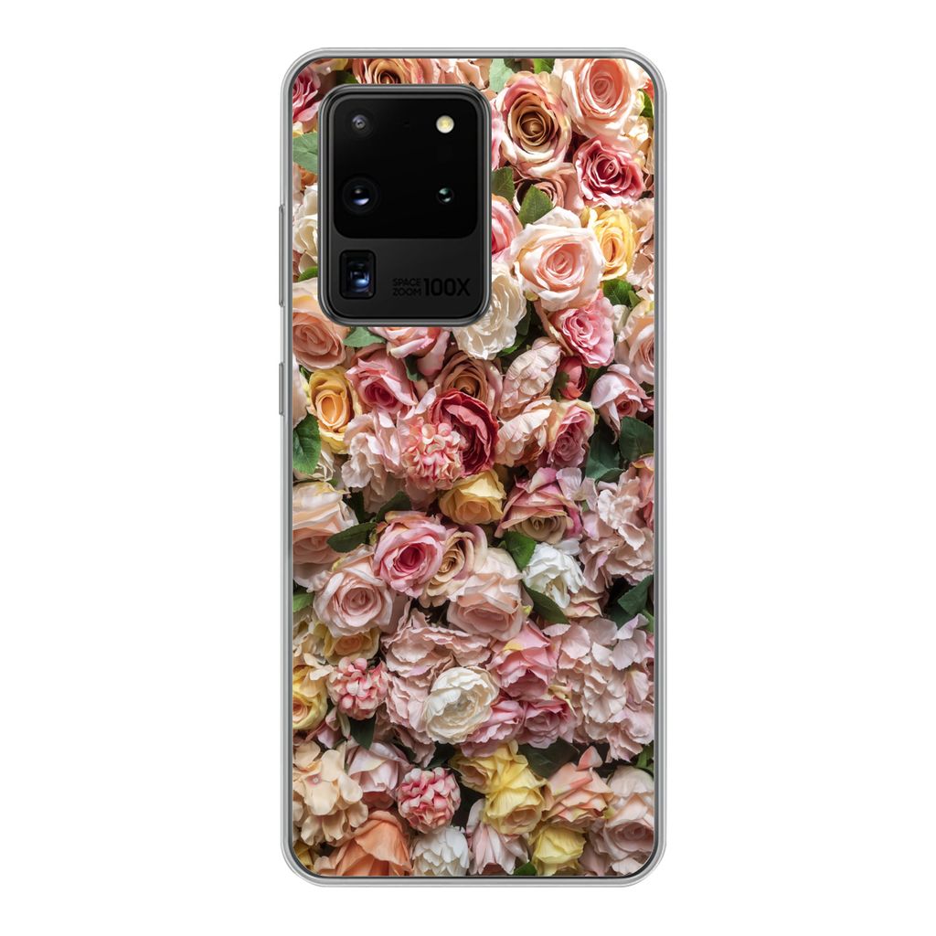 MuchoWow Handyhülle Schutzhülle Hülle für Samsung Galaxy S20 Ultra Rosen - Farben - Wand Silikon Softcase Handy Hülle - Karteninhaber