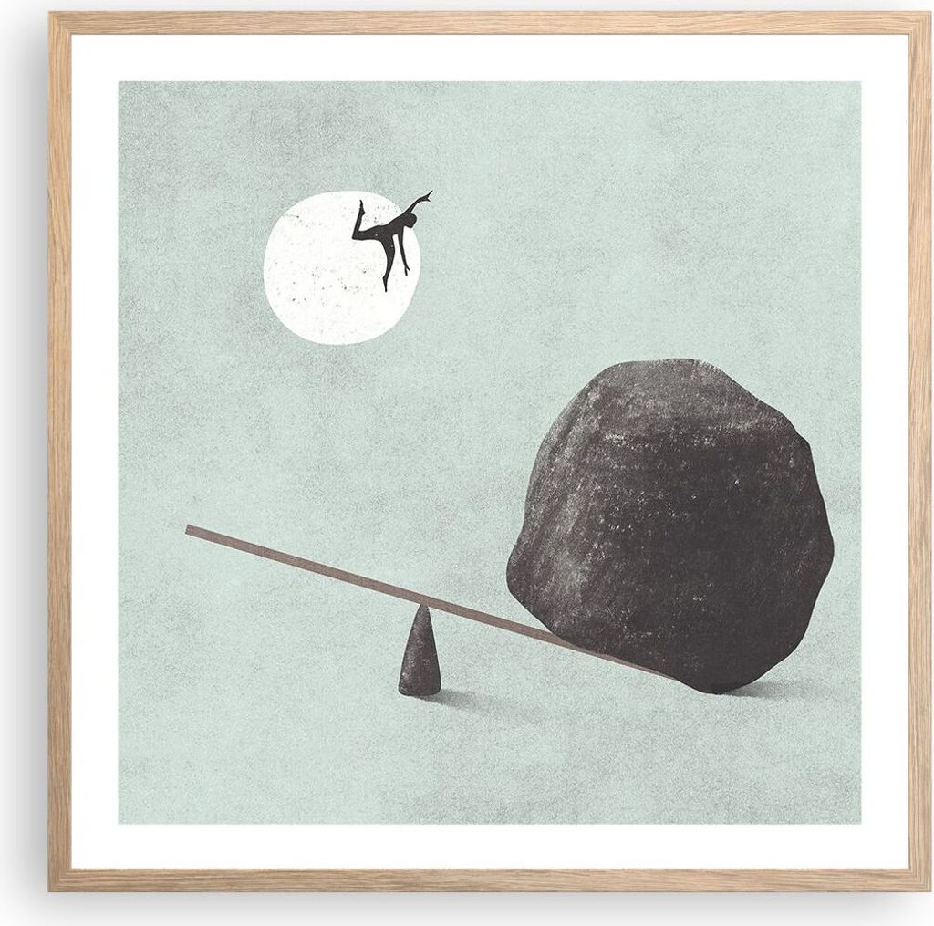 Gerahmtes Poster - Rahmen in heller Eiche - Stein Hebel Physik - 60x60 cm - Wand Bild - Wanddeko - Wandbilder - Kunstposter - Wandposter - Bilderra...