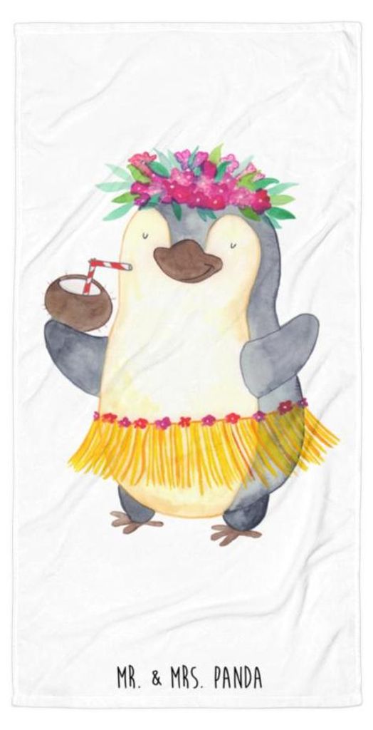 Mr. & Mrs. Panda Handtuch Pinguin Kokosnuss - Weiß - Geschenk, Reisehandtuch, Strandlaken, Hawaii, Ferien, Urlaub, Badehandtuch, Erholt, Strandtuc...