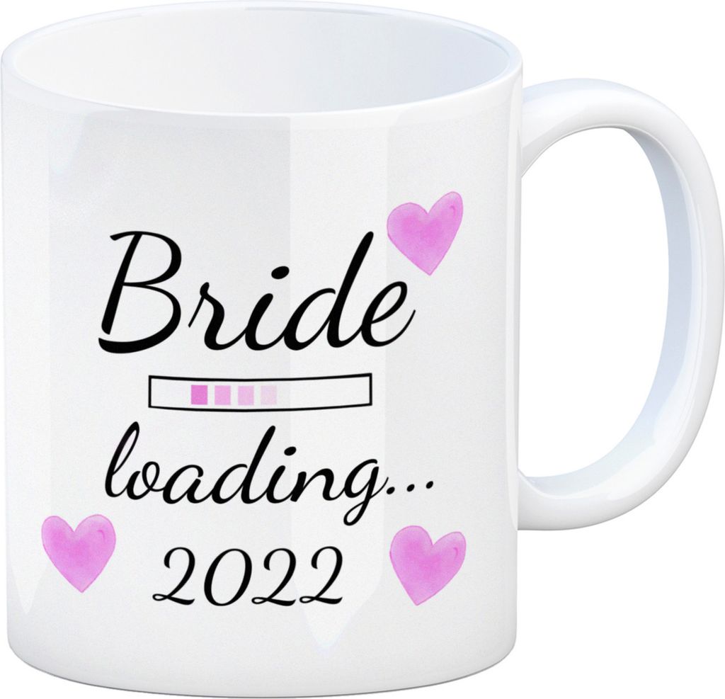 Bride loading Tasse Kaffeetasse 2022 mit rosa Herzen