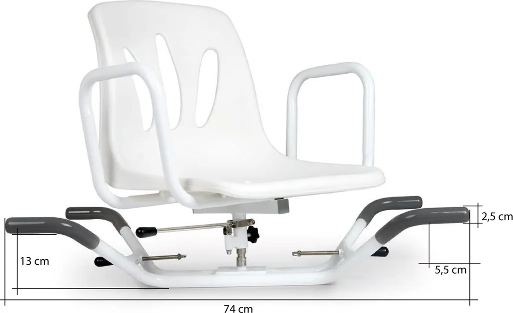 Siège de bain pivotant anti-chute en acier blanc robuste
