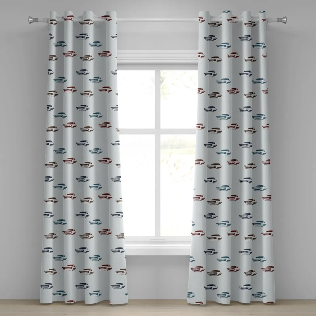 Rideau voitures vintage US en tissu haute densité 280x245 cm bordeaux