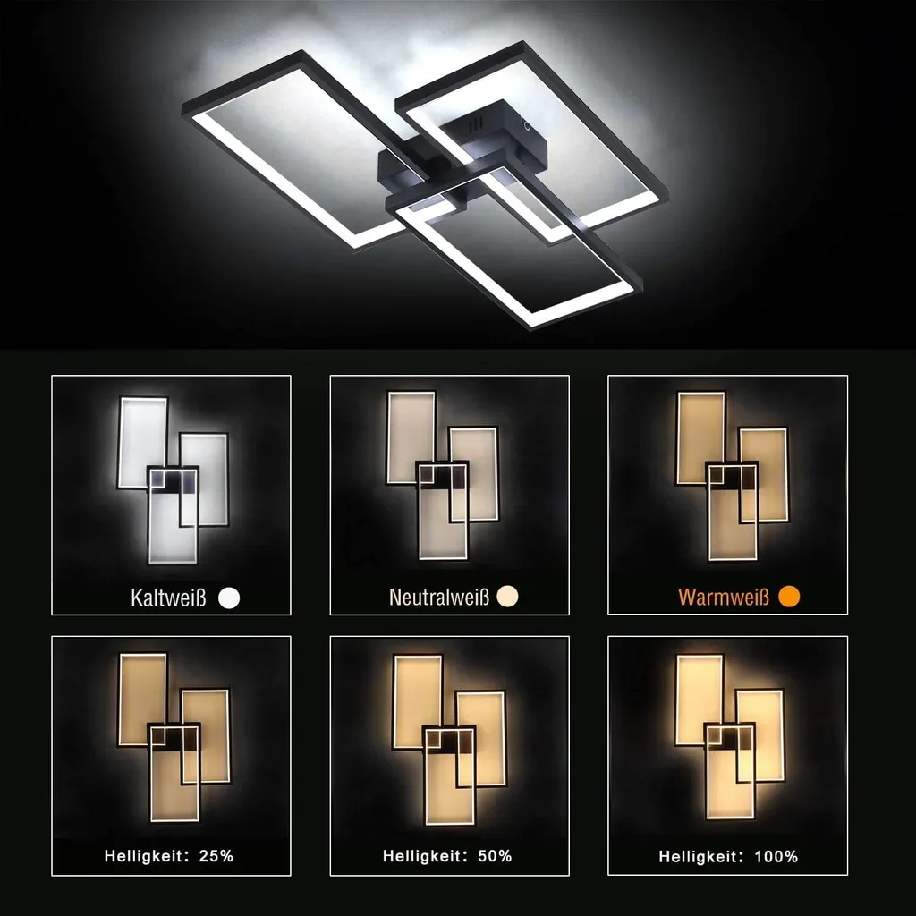 ZMH Plafonnier LED Noir 64W Variable avec Télécommande Design Moderne