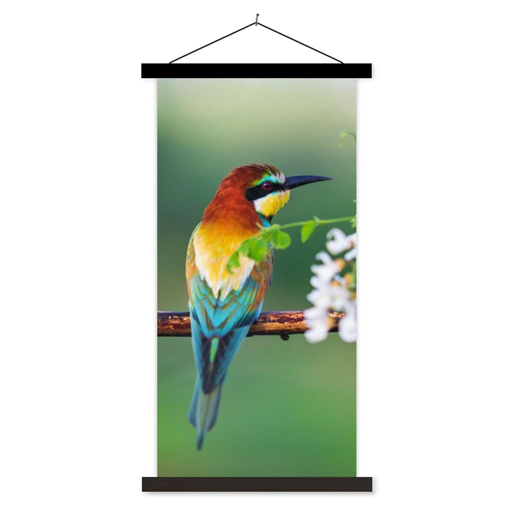 MuchoWow Textilposter Vogel - Bienenfresser - Blumen 60x120 cm mit schwarzem Rahmen - Magnete