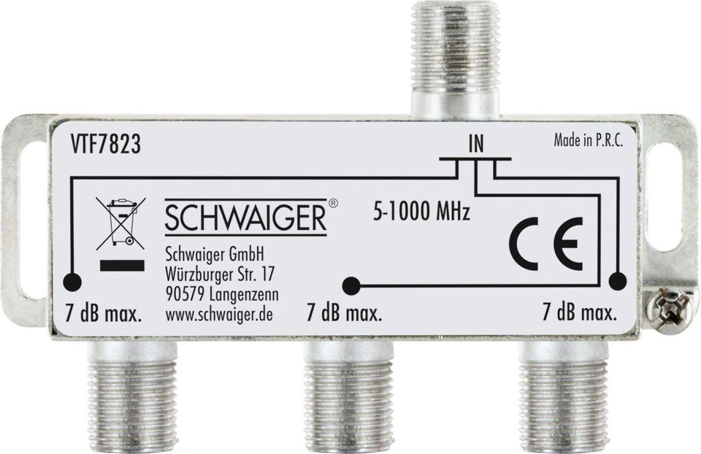 Schwaiger VTF7823 531, Kabelsplitter, 5 - 1000 MHz, Silber, Produktbild 