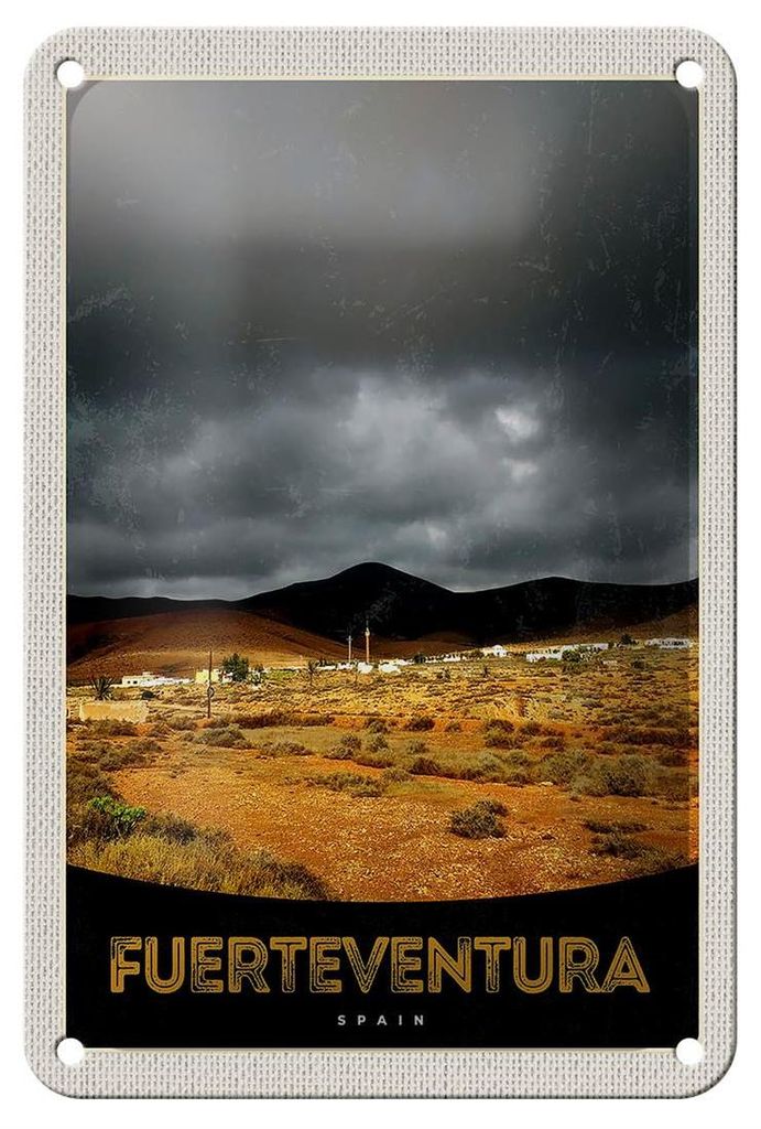 Blechschild Reise 12x18cm Fuerteventura Spanien Wüste Berge Produktbild 