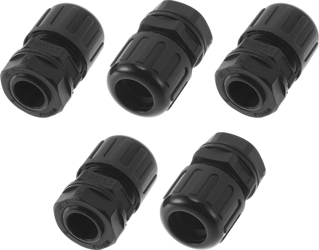 M16x1.5 Kabelverschraubungen 13mm / 0.51" Wellrohr Wasserdichte Zugverbindung Geradedurch PA6 Nylon Schwarz 5 Stück