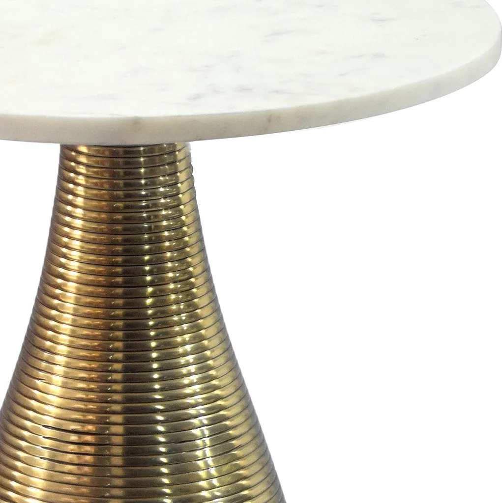 WOHNLING Table d'appoint dorée 40 cm avec plateau en marbre blanc véritable
