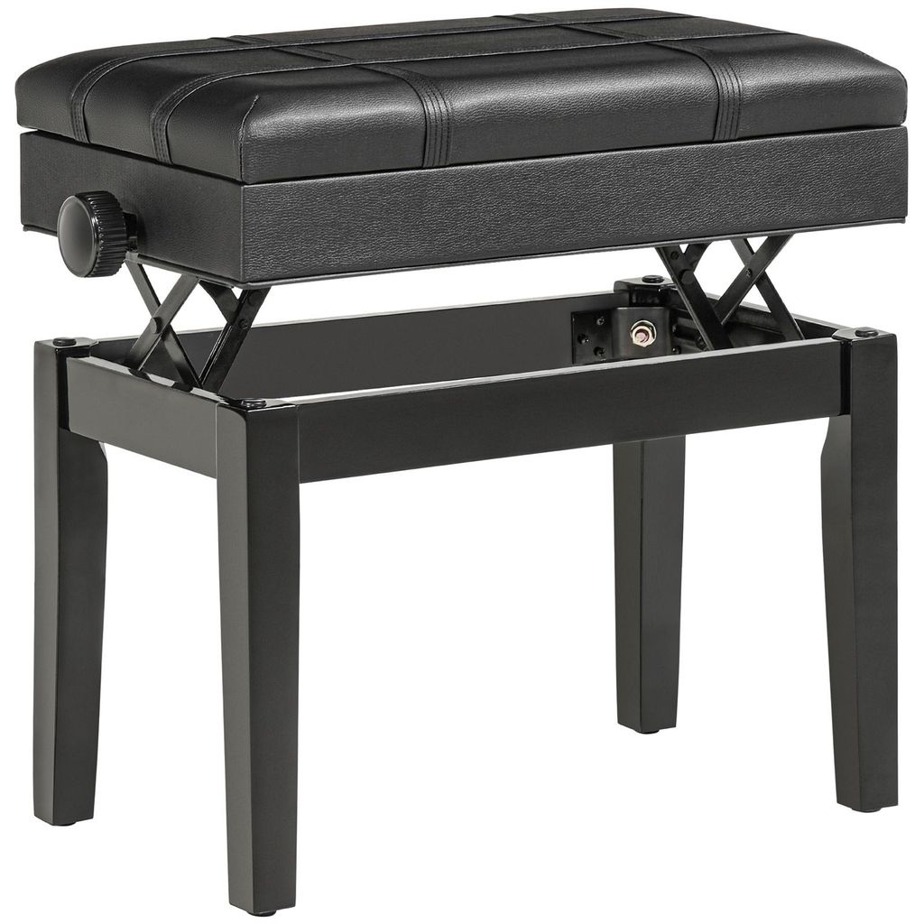 Klavierbank mit Stauraum höhenverstellbar 46-56 cm Kunstleder Kautschukholz Schwarz 63 x 35 cm bis 150 kg