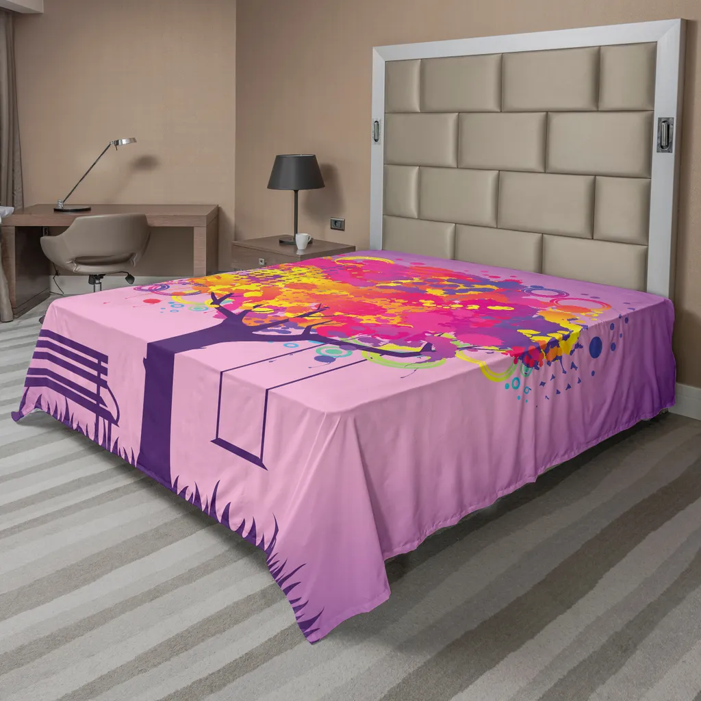 Drap plat ABAKUHAUS motif arbre rétro coloré 244x205 cm multicolore