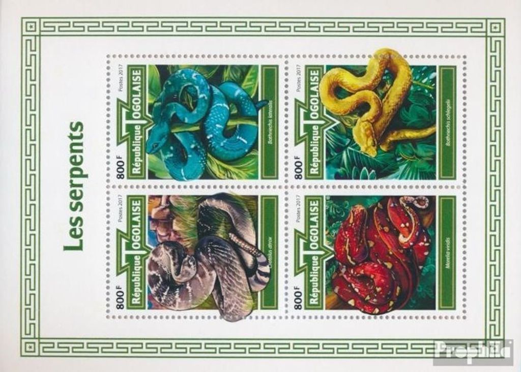 Briefmarken Togo 2017 Mi 8710-8713 Kleinbogen (kompl. Ausgabe) postfrisch Schlangen
