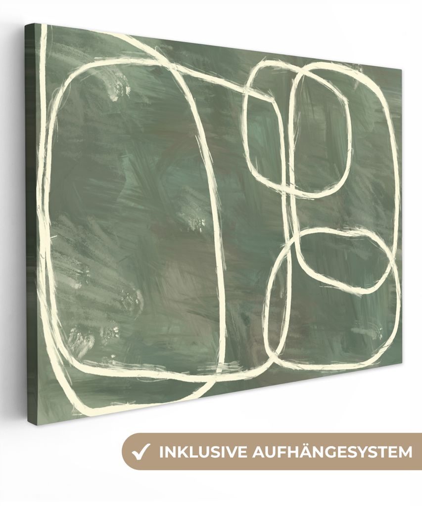 MuchoWow - Leinwandbilder - Abstrakt - Grün - Kunst - Modern, Wandbild, Wanddeko Bilder Wohnzimmer, 80x60 cm