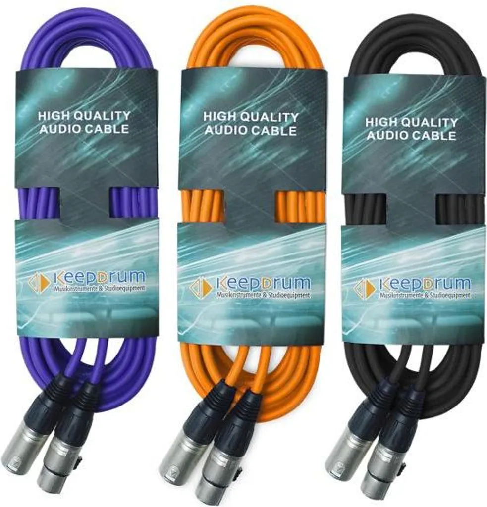Set 3 Cavi Microfono Keepdrum XLR 10m Arancione Viola Nero | Prezzo Top