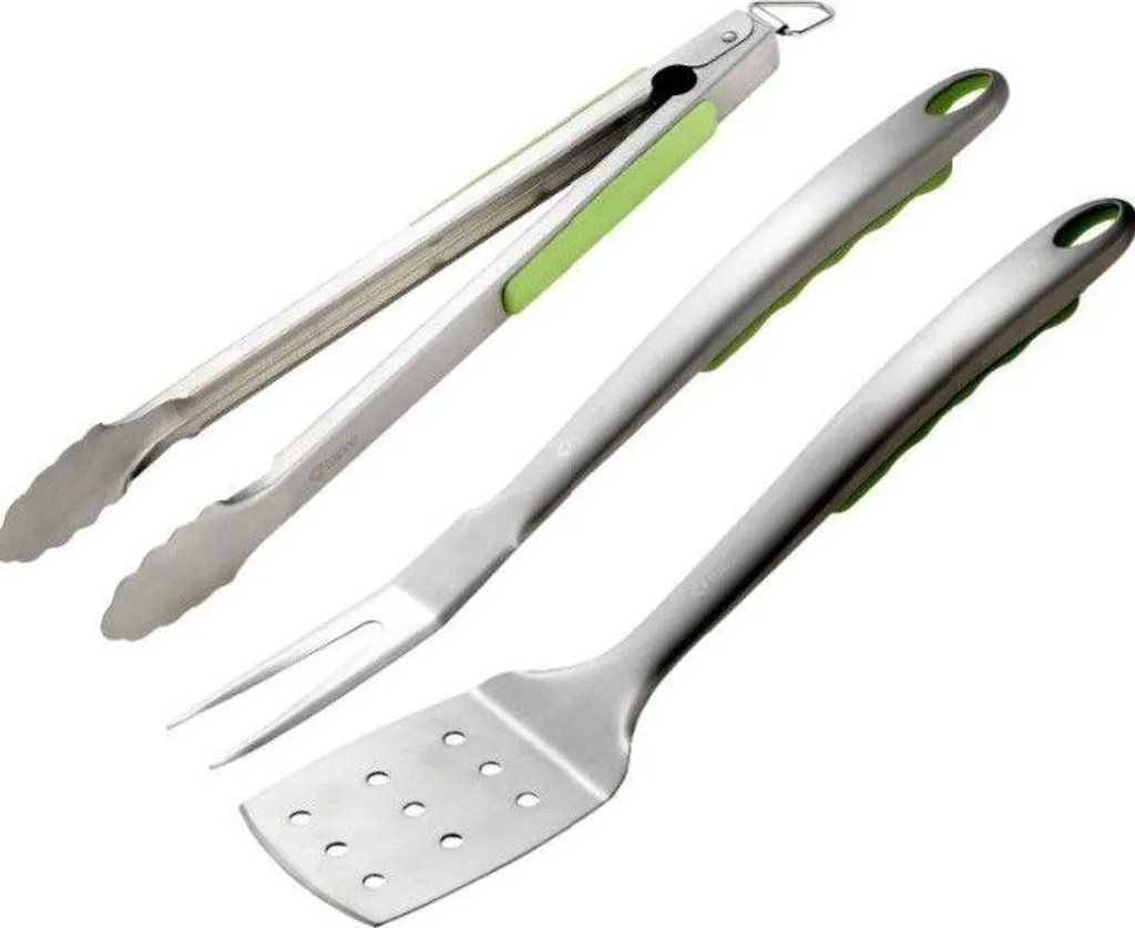 Accessoires barbecue inox Tepro set de 3 outils avec poignée verte 40cm