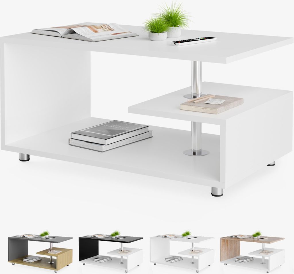 CASARIA® Table basse design 95x55x50cm blanc Table de salon Image du produit 