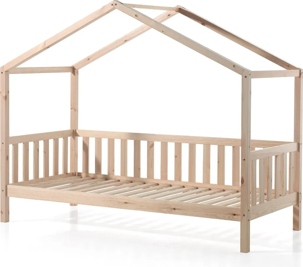 Lit de maison Dallas Beige 90x200cm FURNLUX - Structure en Pin Massif