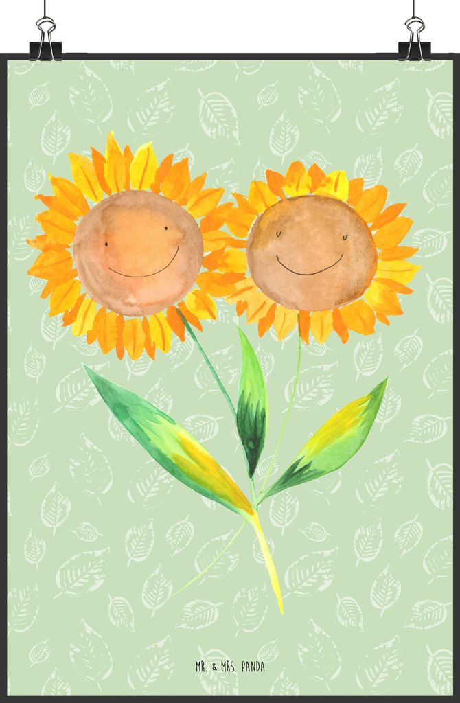 Mr. & Mrs. Panda Bild Blume Sonnenblume DIN A0 - Blattgrün - Geschenk, Plakat, drucke, Garten, Best Friends, Wandbild, Lieblingsmensch, Zusammen, ...