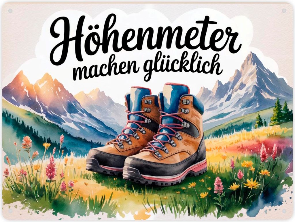 Bergwanderschuhe Metallschild XXL in 28x38 cm Höhenmeter machen glücklich
