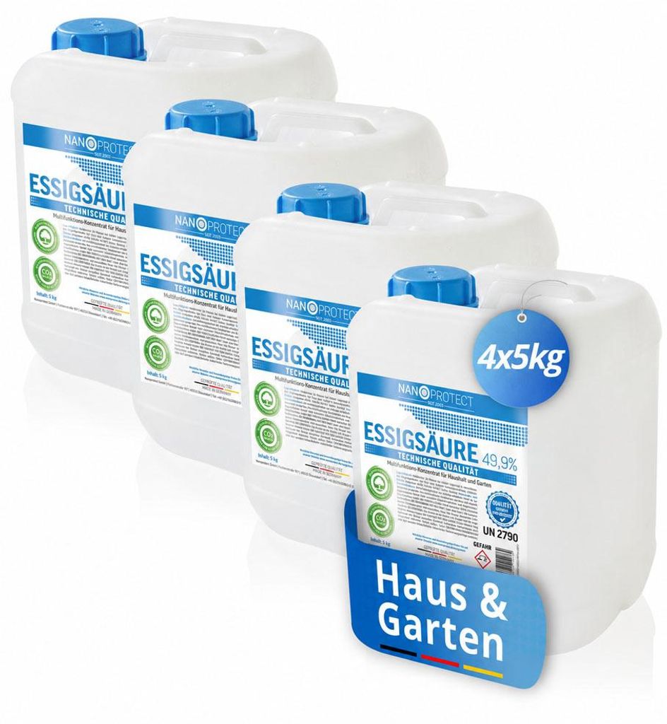 Nanoprotect Essigsäure Klimaneutral - 20 kg | 49,9% | Nachhaltig und CO2 neutral | Ideal als Reiniger und Entkalker | Für Haus und Garten