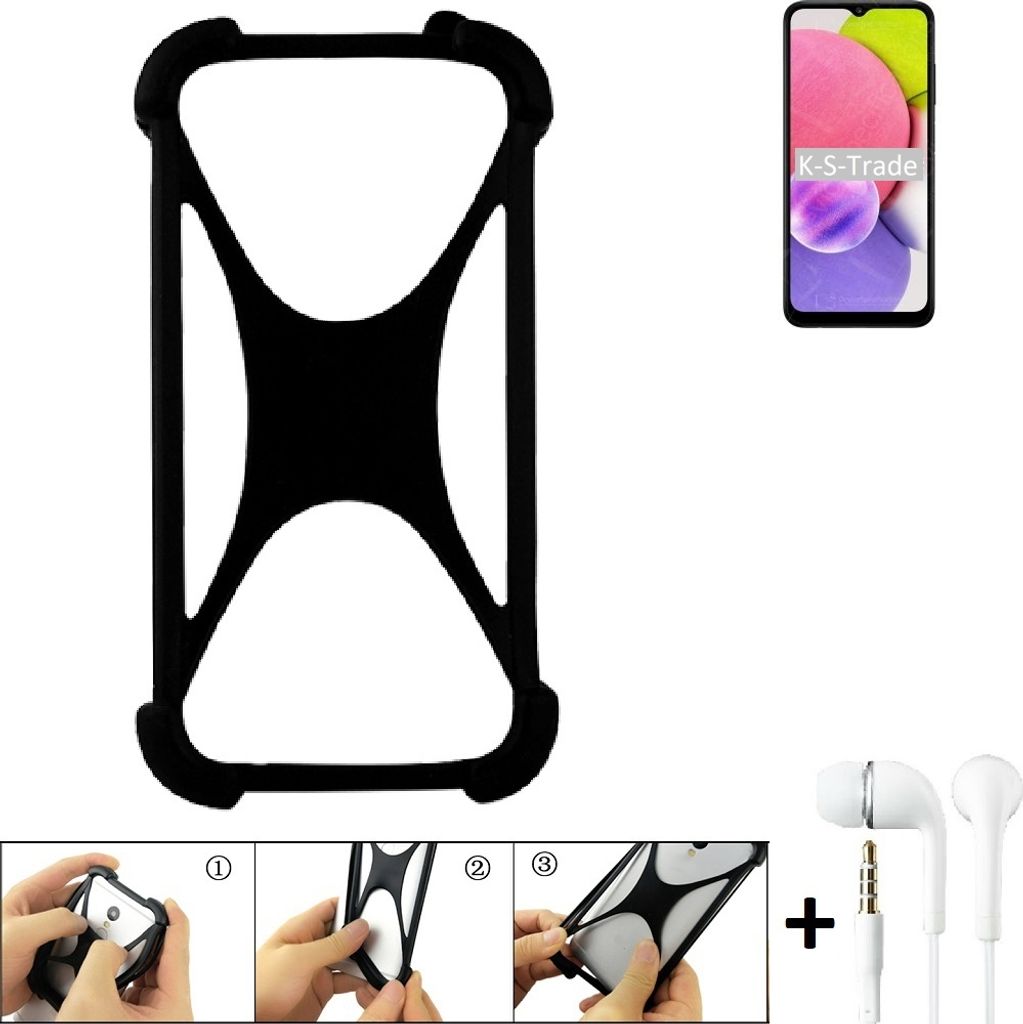 K-S-Trade Handy-Hülle + headphones kompatibel mit Samsung Galaxy A03s Schutz-Hülle Bumper Silikon Cover Case Silikoncase Silikonbumper TPU Softcase