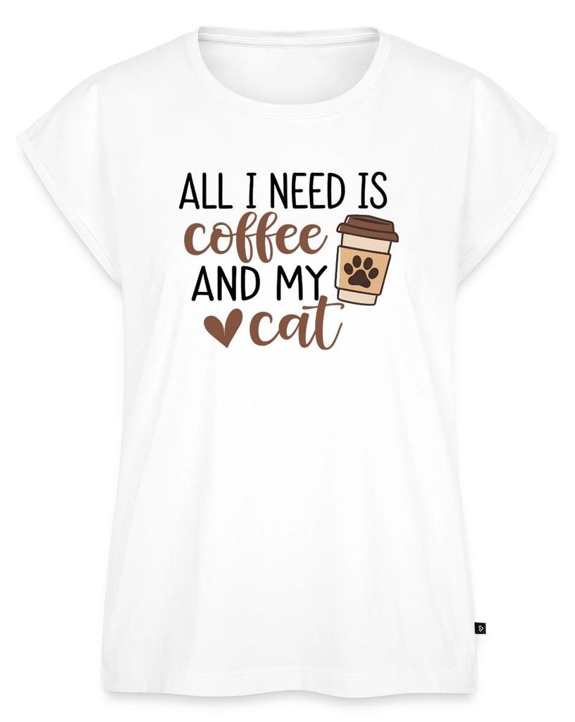 Spreadshirt All I Need Is Coffee And My Cat | Kaffee & Katze Frauen Casual T-Shirt, XL, Weiß