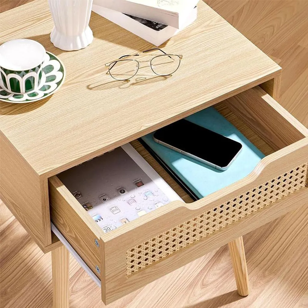 Table de chevet marron clair 592917 pour optimiser le rangement lit - 5